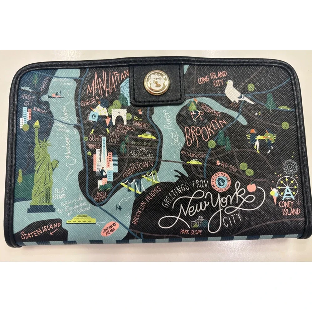 Spartina 449 Greetings From New York City Map Wallet Zip Around Organizer Black